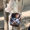 High-End Woolen Plaid Crossbody Commuter Tote Bucket Bag - Large Capacity, Stylish Everyday Essential