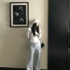 High-Frequency God Pants Wide Waist Ribbed Fleece Flared Sweatpants for Women - Versatile Casual Draped Style for Spring & Winter