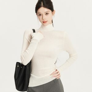 High Neck Basic Knitted Sweater for Women - Versatile Tight Elastic Base Layer Top for Winter 2024 Fashion
