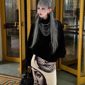 High-Neck Knitted Sweater and Fishtail Skirt Two-Piece Set for Women - Loose Lazy Style Autumn/Winter Fashion