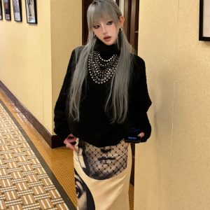 High-Neck Knitted Sweater and Fishtail Skirt Two-Piece Set for Women - Loose Lazy Style Autumn/Winter Fashion