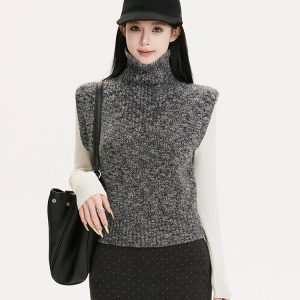 High-Neck Lapel Knitted Sweater Vest - 2-Color Versatile Top for Autumn and Winter Fashion