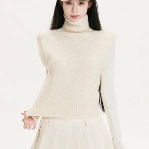 High-Neck Lapel Knitted Sweater Vest - 2-Color Versatile Top for Autumn and Winter Fashion