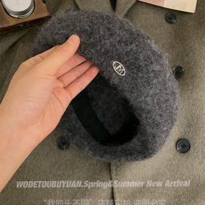 High-Quality Angora Rabbit Fur Beret Hat for Women - 2024 Painter Style, Face-Slimming Design, Trendy Fashion Accessory