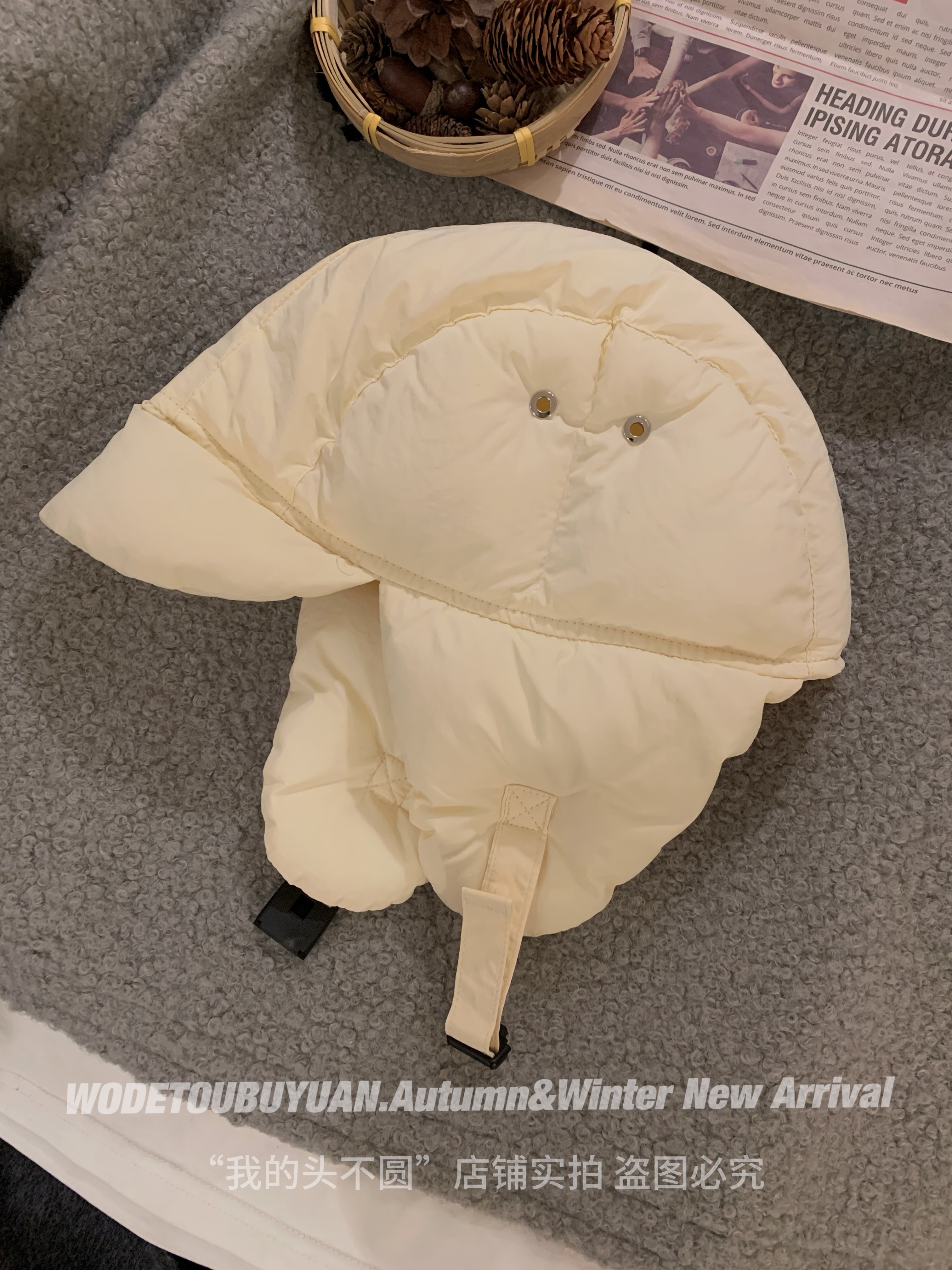 High-Quality Women's Down Russian Hat - Lightweight Warm Winter Ear Protection, 'My Head is Not Round' Design