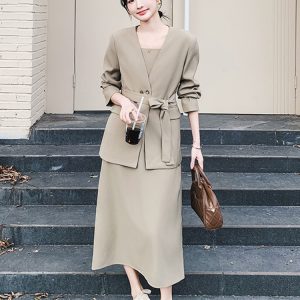 High-Quality Women's Two-Piece Set - Youthful Strap Dress & Commuter Suit Style for 2025 Fashion Trends