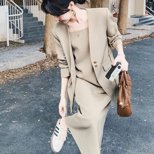 High-Quality Women's Two-Piece Set - Youthful Strap Dress & Commuter Suit Style for 2025 Fashion Trends