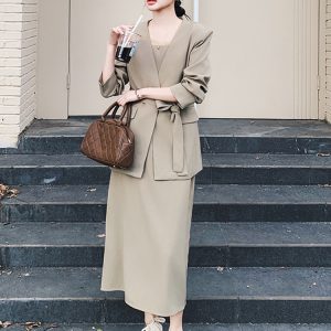 High-Quality Women's Two-Piece Set - Youthful Strap Dress & Commuter Suit Style for 2025 Fashion Trends