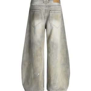 High Street American Style Wide-Leg Jeans with Ripped Splatter Design and Curved Hem - Summer Casual Fashion