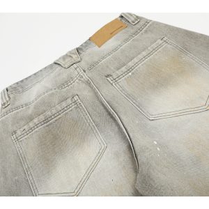 High Street American Style Wide-Leg Jeans with Ripped Splatter Design and Curved Hem - Summer Casual Fashion