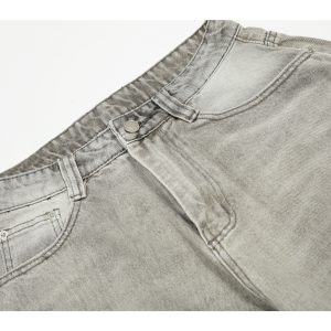 High Street American Style Wide-Leg Jeans with Ripped Splatter Design and Curved Hem - Summer Casual Fashion