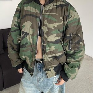 High Street Camouflage Reversible Cotton Jacket - American Retro Spicy Girl Winter Warm Coat in INS Style