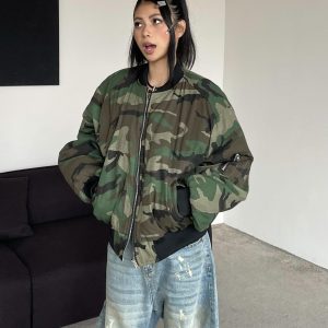 High Street Camouflage Reversible Cotton Jacket - American Retro Spicy Girl Winter Warm Coat in INS Style