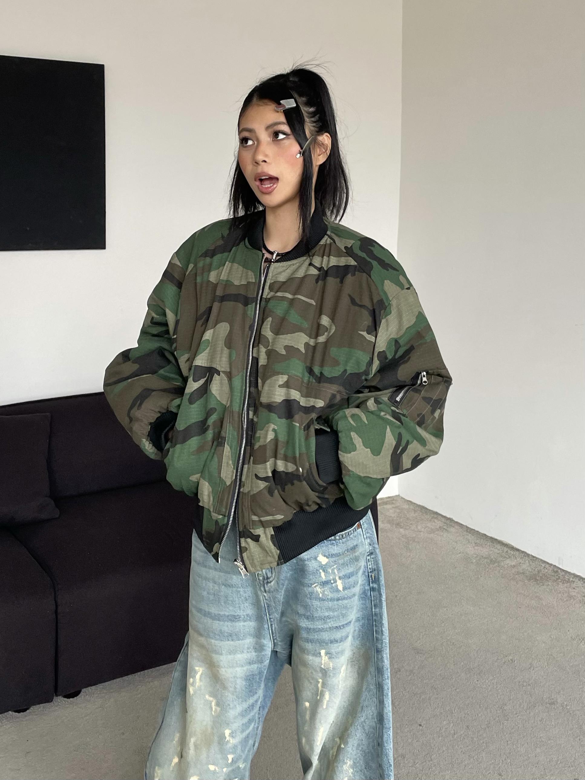 High Street Camouflage Reversible Cotton Jacket - American Retro Spicy Girl Winter Warm Coat in INS Style