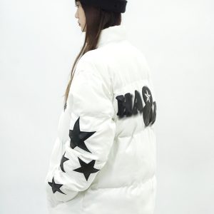 High Street Five-Pointed Star Phantom Letter Winter Warm Cotton Jacket for Couples with Stand Collar - Cozy Casual Outerwear