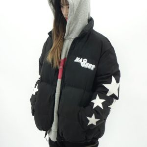 High Street Five-Pointed Star Phantom Letter Winter Warm Cotton Jacket for Couples with Stand Collar - Cozy Casual Outerwear