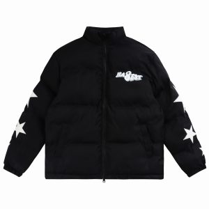 High Street Five-Pointed Star Phantom Letter Winter Warm Cotton Jacket for Couples with Stand Collar - Cozy Casual Outerwear