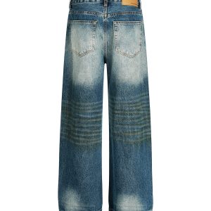 High Street Loose Floor-Length Denim Pants with Inside Patch Hole Design - American Straight Vibe, Y2K Style