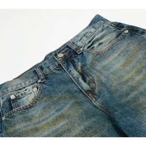 High Street Loose Floor-Length Denim Pants with Inside Patch Hole Design - American Straight Vibe, Y2K Style