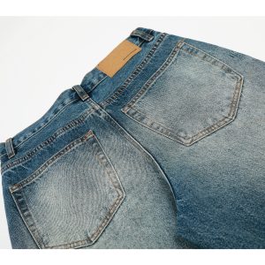 High Street Loose Floor-Length Denim Pants with Inside Patch Hole Design - American Straight Vibe, Y2K Style