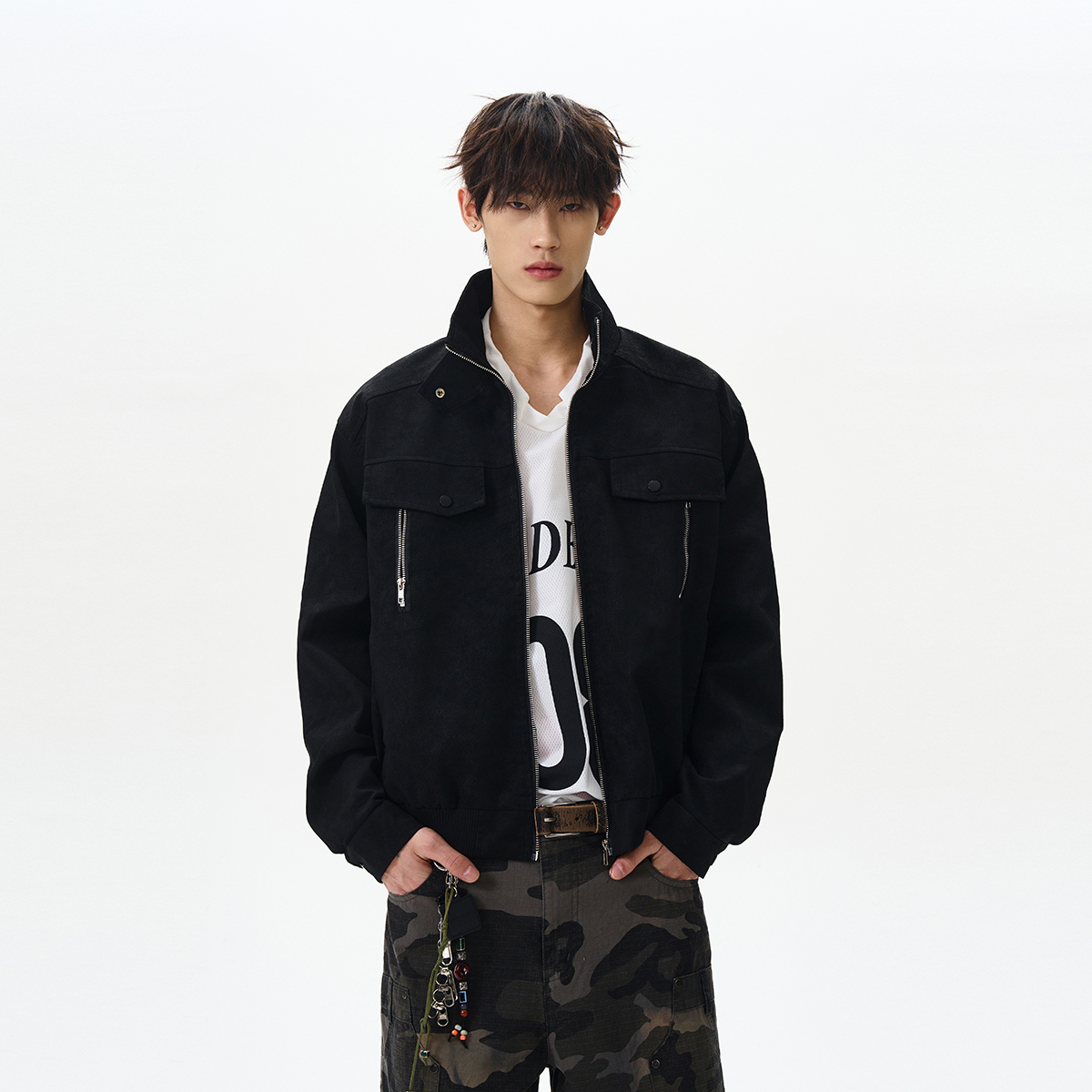 High Street Multi-Pocket Boxy Short Flight Jacket with Stand Collar - Trendy American Style Workwear