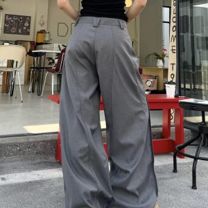 High Street Patchwork Pleated Wide-Leg Floor-Length Pants in Gray - Vintage Hot Girl Style, Trendy 90s Fashion