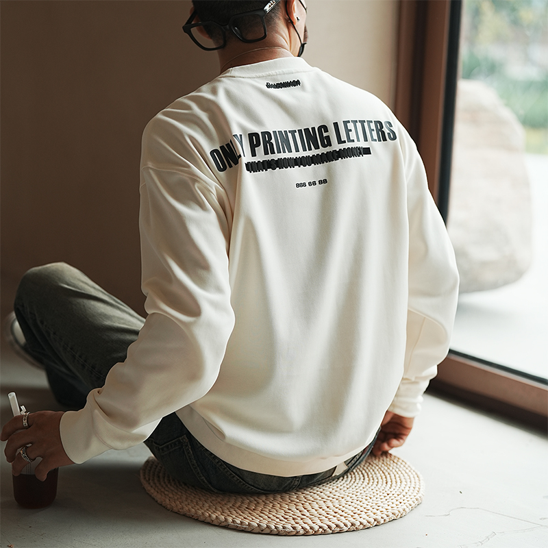 High Street Retro Letter Print Round Neck Men's Sweatshirt - Loose Casual Pullover for Autumn Fashion