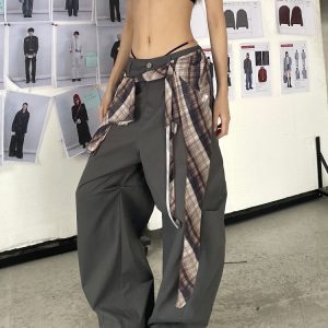 High Street Vintage Wide-Leg Pants for Women - Casual Loose Fit Hip-Hop Trousers - Trendy Summer Style