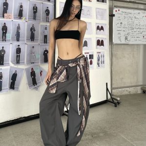 High Street Vintage Wide-Leg Pants for Women - Casual Loose Fit Hip-Hop Trousers - Trendy Summer Style