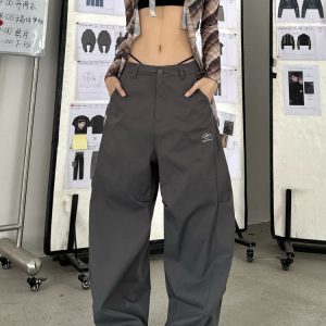 High Street Vintage Wide-Leg Pants for Women - Casual Loose Fit Hip-Hop Trousers - Trendy Summer Style
