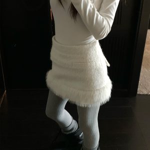 High Waist A-Line Spliced Woolen Skirt for Women - Cheese Milk Puff Design, Small Fragrance, Perfect for Spring and Winter Fashion