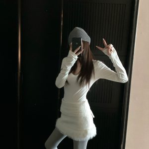 High Waist A-Line Spliced Woolen Skirt for Women - Cheese Milk Puff Design, Small Fragrance, Perfect for Spring and Winter Fashion