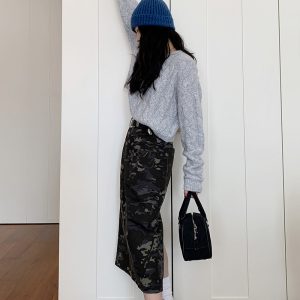 High Waist Midi Skirt for Women - American Vintage Camouflage Design, Spring Summer 2023, Y2K Style, Perfect for Casual Outfits