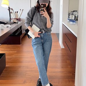 High Waist Slim Fit Tapered Straight Leg Jeans for Women - Versatile 9/10 Length - Trendy Spring Autumn Fashion 2022