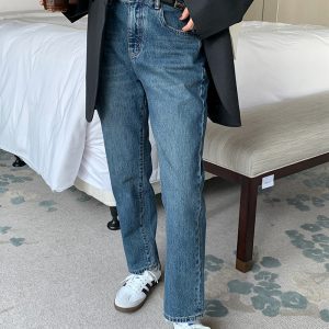 High Waist Slim Fit Tapered Straight Leg Jeans for Women - Versatile 9/10 Length - Trendy Spring Autumn Fashion 2022