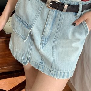 High-Waisted A-Line Denim Midi Skirt for Women - Summer Casual Washable Style