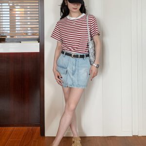 High-Waisted A-Line Denim Midi Skirt for Women - Summer Casual Washable Style