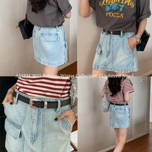 High-Waisted A-Line Denim Midi Skirt for Women - Summer Casual Washable Style