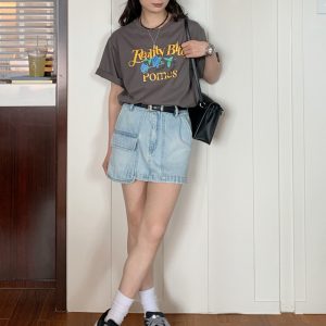 High-Waisted A-Line Denim Midi Skirt for Women - Summer Casual Washable Style
