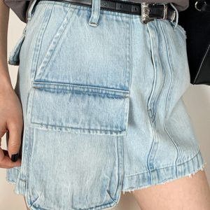 High-Waisted A-Line Denim Midi Skirt for Women - Summer Casual Washable Style