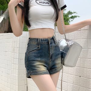 High-Waisted A-Line Denim Shorts for Women, American Retro Summer Bodycon Hot Pants for Pear-Shaped Figures, 2025 Trend
