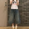 High-Waisted American Retro Denim Shorts for Women - Loose Wide-Leg Straight-Leg Summer Fashion, 90s Style, Mid-Length