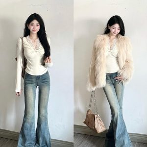 High-Waisted American Retro Flared Jeans for Women, Summer Slim Straight Bell-Bottom Wide-Leg Pants, 90s Y2K Style