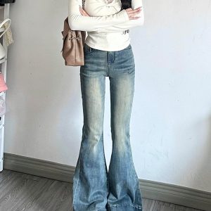 High-Waisted American Retro Flared Jeans for Women, Summer Slim Straight Bell-Bottom Wide-Leg Pants, 90s Y2K Style