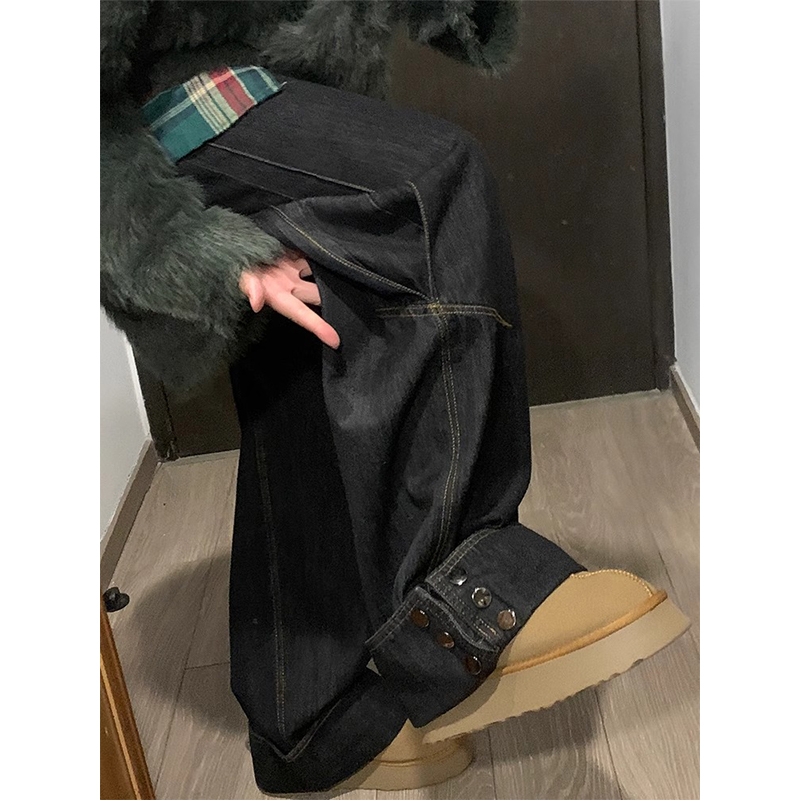 High-Waisted American-Style Heavy-Duty Flared Wide-Leg Jeans for Women - Summer Slimming Loose-Fit Pants