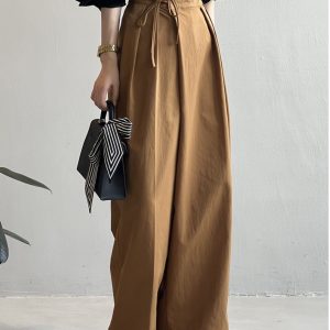 High-Waisted Asymmetrical Tie Wide-Leg Pants for Women, Casual Loose Straight Trousers, Spring 2025 Fashion