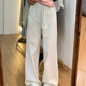High-Waisted Black Drawstring Wide-Leg Casual Pants for Women - Loose-Fitting Slimming Summer Style, Versatile Thin Sports Trousers