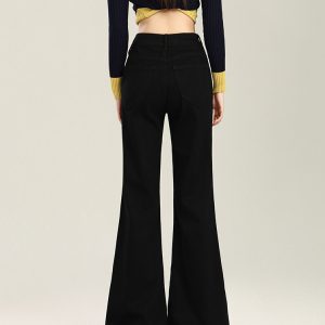 High-Waisted Black Flared Jeans for Women, Plush Lined, Loose Fit, Stretchy, Flattering, Autumn Winter Fashion Essentials