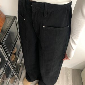 High-Waisted Black Patchwork Wide-Leg Jeans for Women - Loose-Fitting, Slimming, Versatile Summer Style