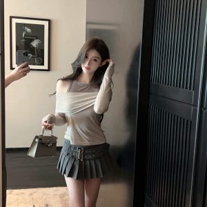 High-Waisted Black Pleated Skirt with Belt - Slim A-Line Summer Mini Skirt - Sexy Korean Style Fashion